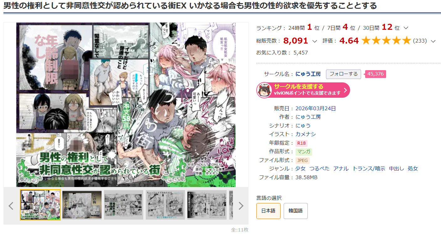 男性の権利として非同意性交が認められている街EXDLsite